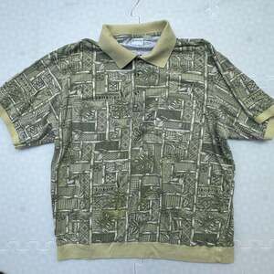 Haband Casual Joe Men's Green Tropical Bamboo Banded Polo Shirt Grandpacore